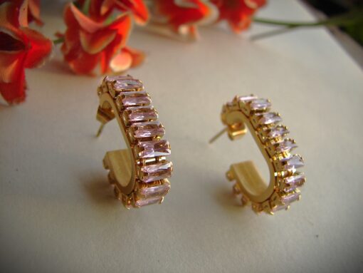 Gold Plated Pink Zircon Earrings