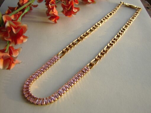 Gold Plated Pink Zircon Necklace