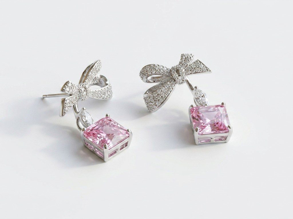 bow earrings pakistan Pink Zircon Women's Earrings Pakistan by dango