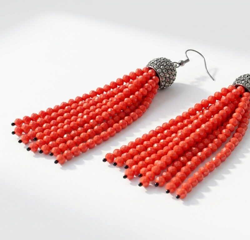 Red Tassel Earrings Pakistan by dango