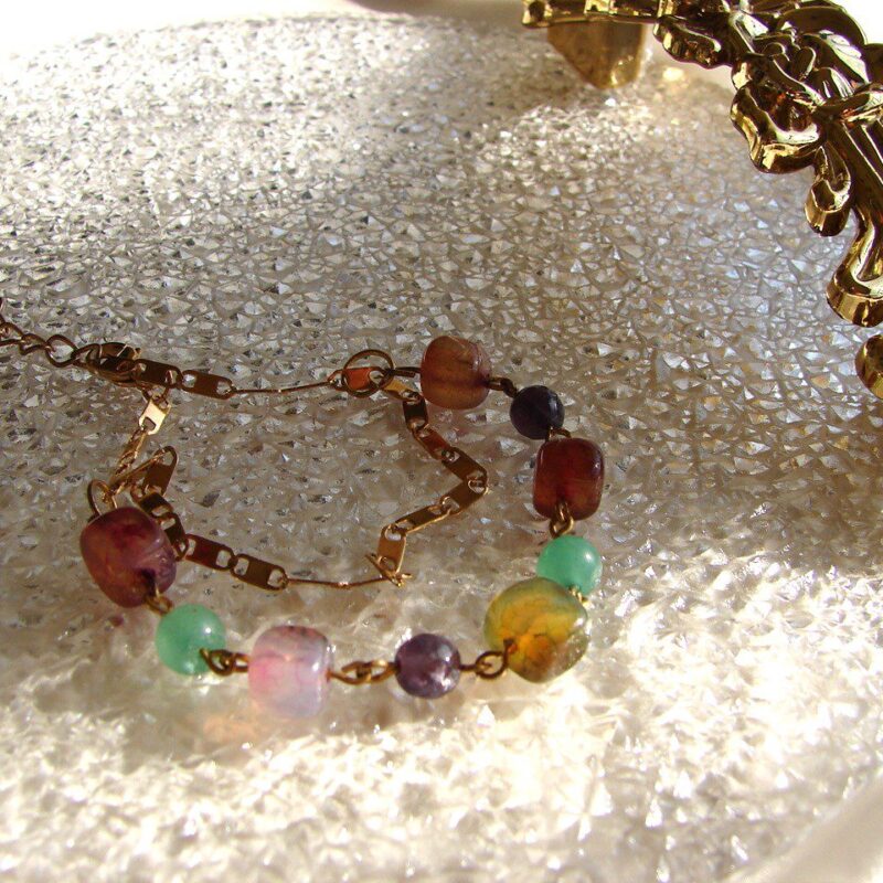 Tourmaline & Amethyst Bracelet in Gold Plated Stainless Steel