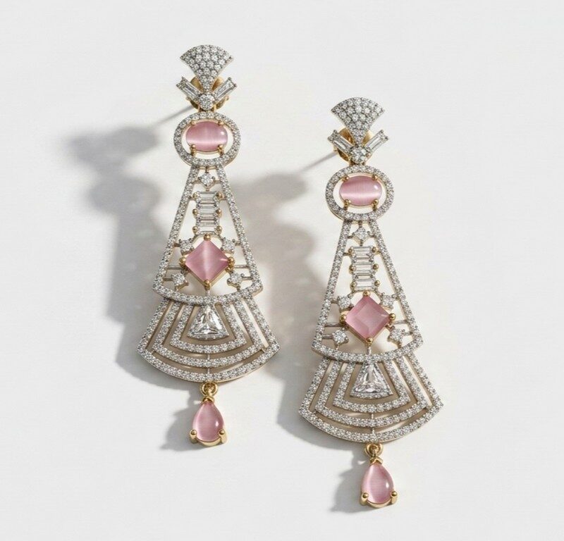Pink Zircon Wedding Earrings for women Pakistan by dango