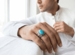 Natural Turquoise (Feroza) Steel Ring for Men - Image 3
