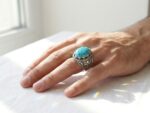 Natural Turquoise (Feroza) Steel Ring for Men - Image 2