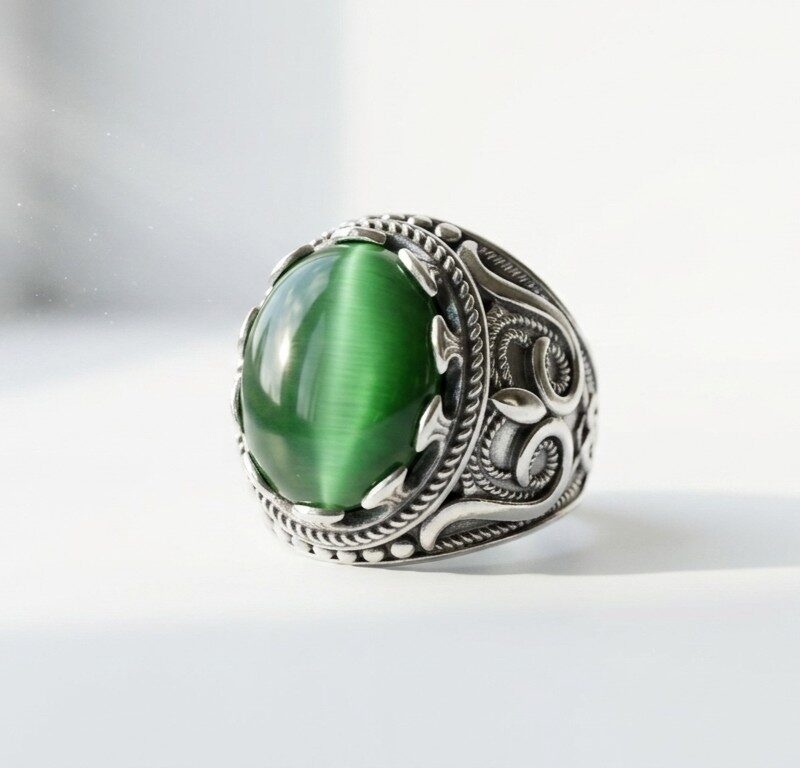 Green Stone Steel Ring for Men Pakistan by dango