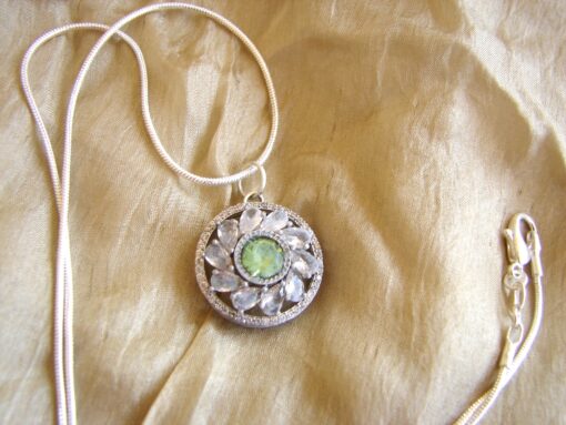 Green Pinwheel Pendant with Silver Chain