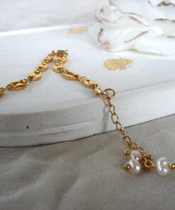 Gold Plated Steel Anklet with Pearl Dangle
