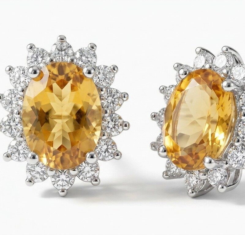 Natural Citrine Silver Stud Earrings for women Pakistan by dango