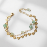 natiral jade Gemstone with gold plated steel hearts Ethnic Bracelet for women in Pakistan by dango