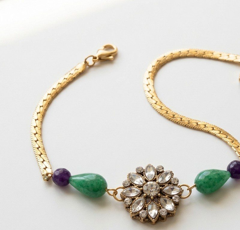 Natural Amethyst & Jade Ethnic Gold Plated Bracelet for women in Pakistan by dango