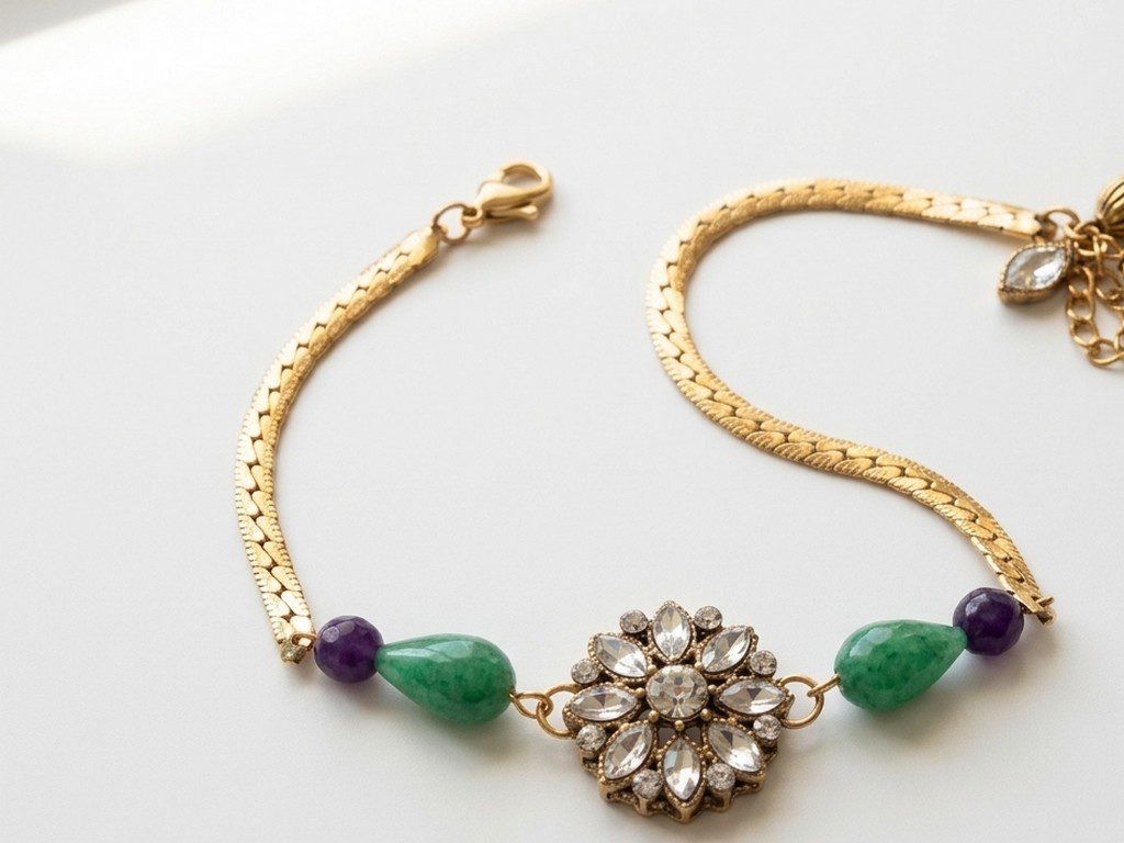 kundan Natural Amethyst & Jade Ethnic Gold Plated Bracelet for women in Pakistan by dango