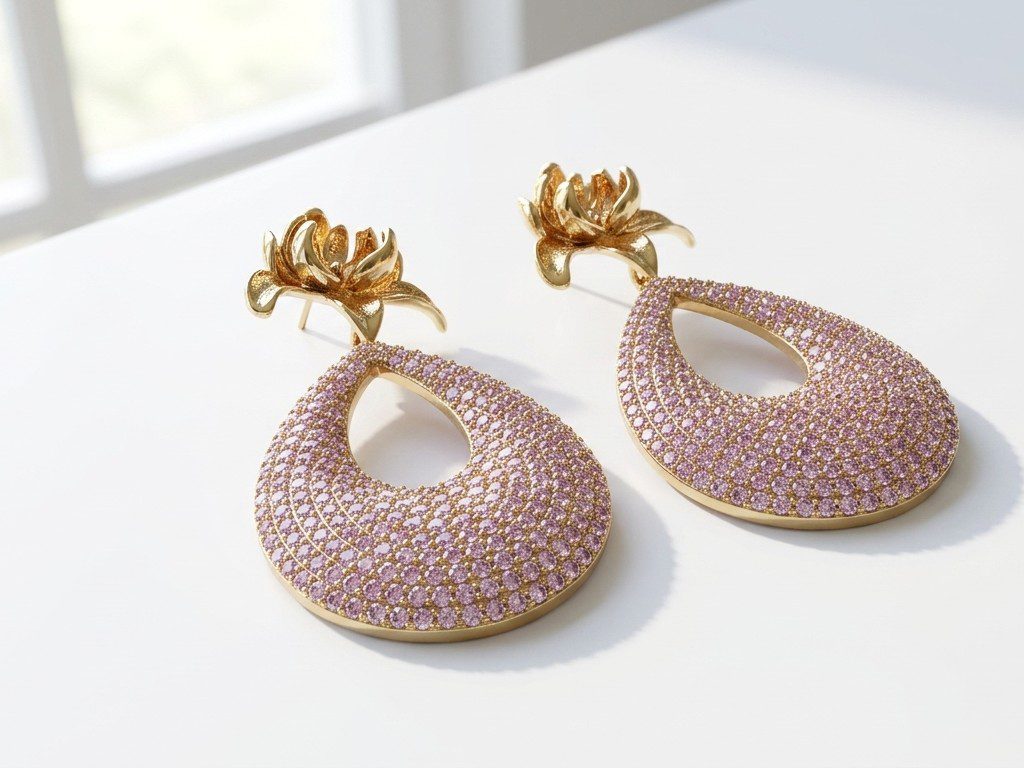lotus earrings pakistan Pink Zircon Luxury Earrings for women in Pakistan by dango