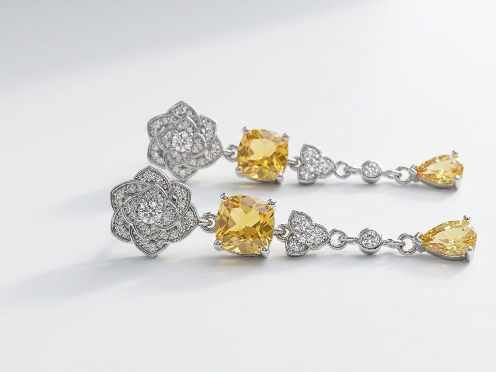 rose Yellow Zircon Earrings for women in Pakistan by dango