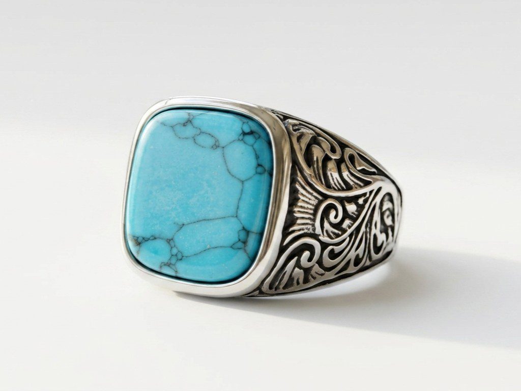 men rings pakistan (5) Turquoise Steel Ring for Men Pakistan by dango