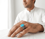 Natural Turquoise (Feroza) Steel Ring for Men - Image 2