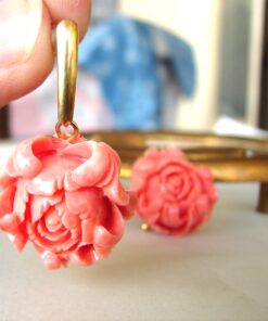 Gold Plated Faux Coral Rose Earrings