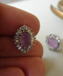 Natural Lilac Chalcedony & Zircon Silver Studs