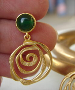 Gold Plated Silver Swirl with Green Jade Earrings