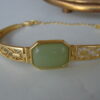 Gold Plated Silver with Natural Green Jade Bracelet