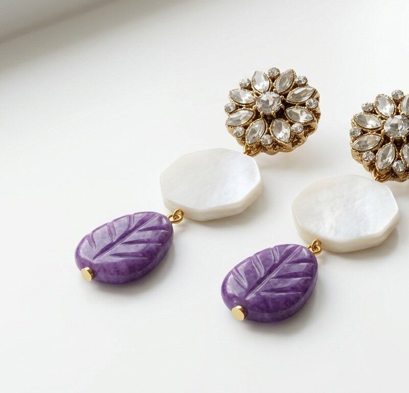 Natural amethyst and Mother of Pearl Earrings for women in Pakistan by dango