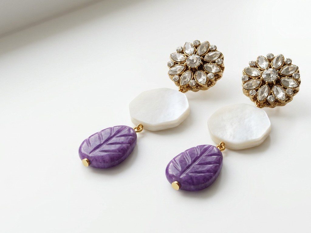amethyst earrings pakistan Natural amethyst and Mother of Pearl Earrings for women in Pakistan by dango