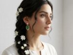 Silver Plated Green Leaf Earrings - Image 2