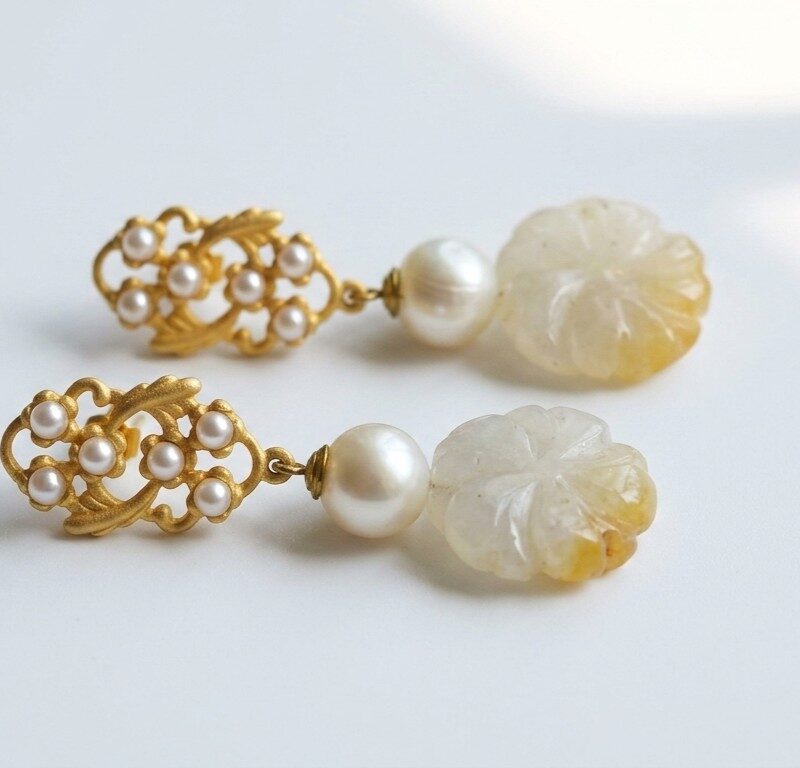 Natural agate Silver Gold Plated Silver Earrings Pakistannby dango