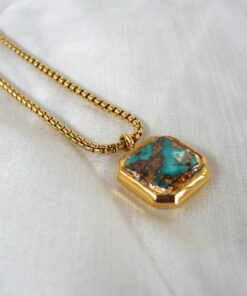 Natural Turquoise Pendant with Gold Plated Chain