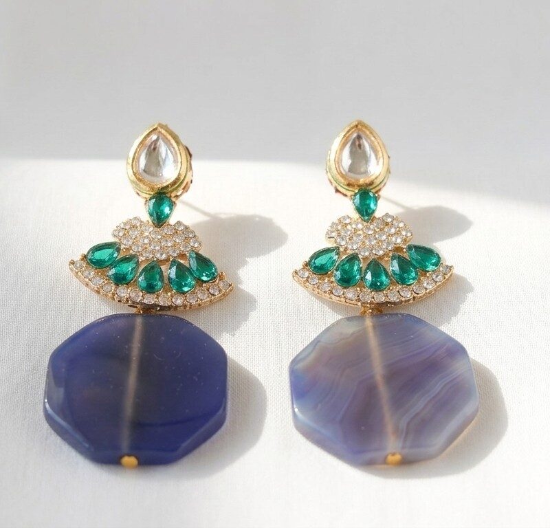 Natural agate Ethnic Kundan Earrings for women in Pakistan by dango