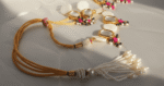 Mother of pearl, sapphire and ruby gemstone kundan wedding jewelry set for women in Pakistan by dango
