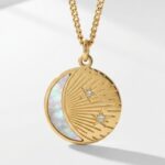 mother of pearl gold plated Smiling Crescent Pendant Pakistan by dango