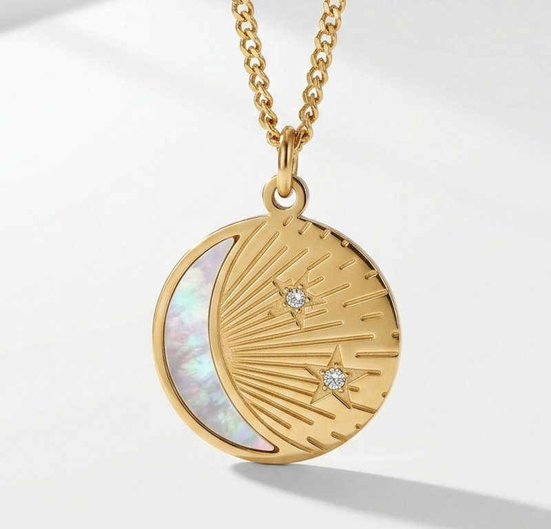 mother of pearl gold plated Smiling Crescent Pendant Pakistan by dango