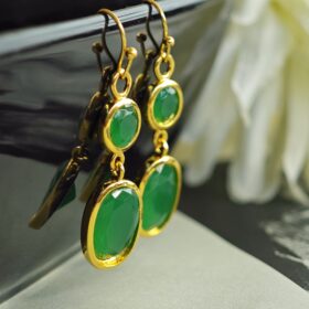 Green Stone Gold Earrings Pakistan by dango