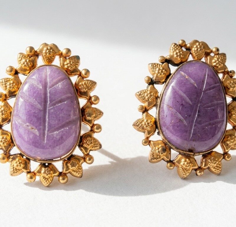 Gold Plated Amethyst Earrings for women Pakistan by dango