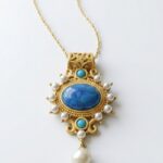Turquoise and Pearl Gold Plated Silver Pendant for women in Pakistan by dango