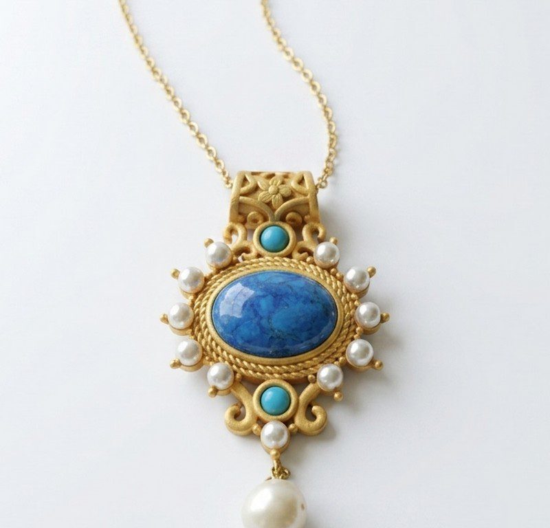 Turquoise and Pearl Gold Plated Silver Pendant for women in Pakistan by dango