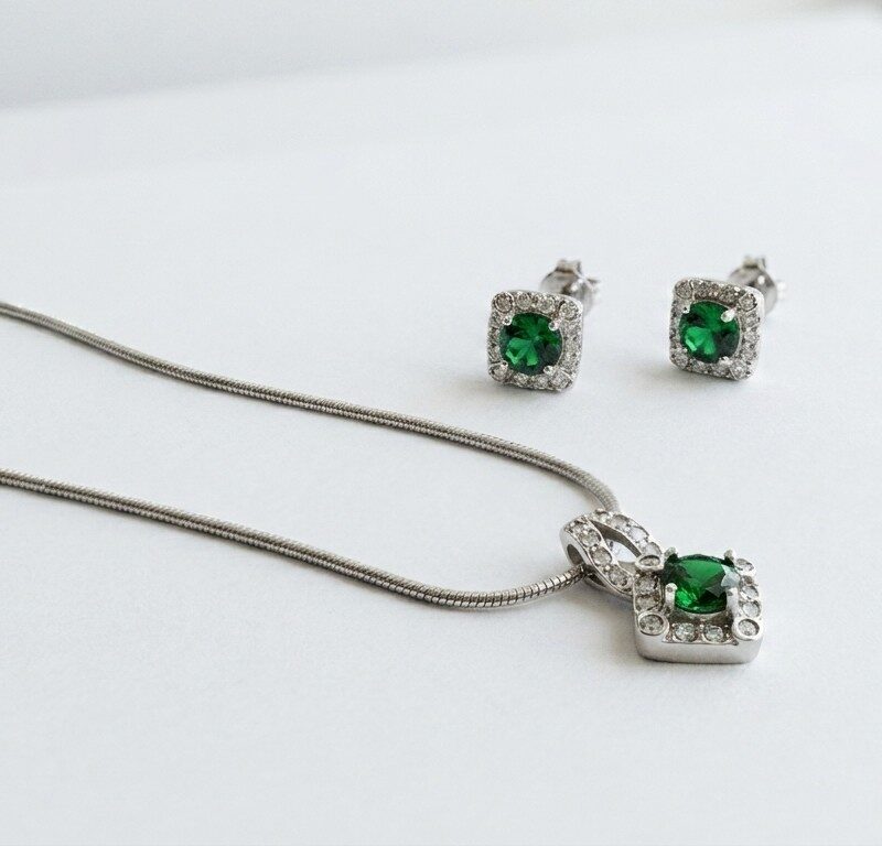 Green zircon Silver Jewely Set for Women in Pakistan by dango