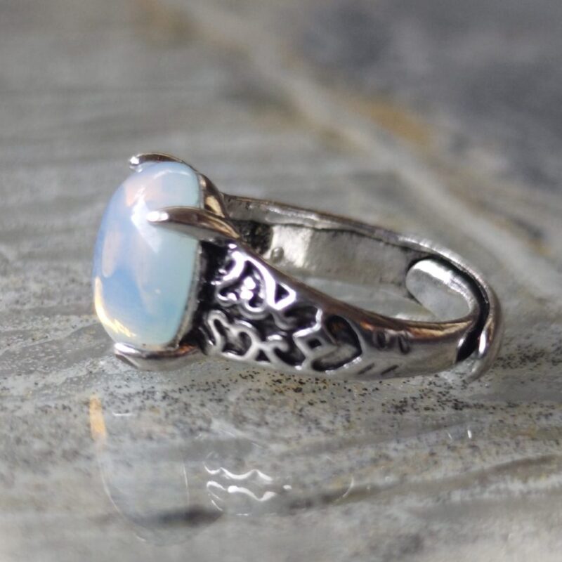 Adjustable Faux Moonstone Carved Ring