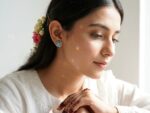 Turquoise Bloom Zircon Stud Earrings - Image 2