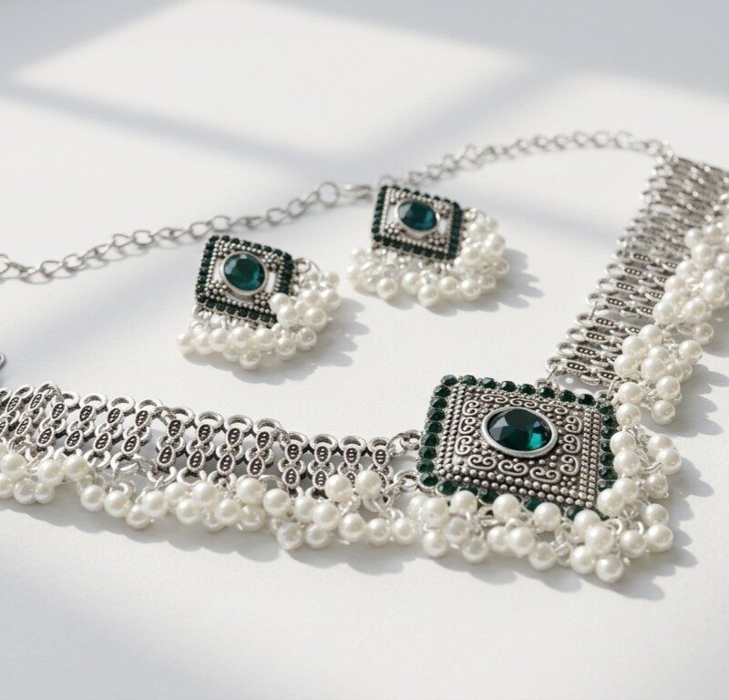 Green Ethnic Jewelry Set for Women Pakistan by dango