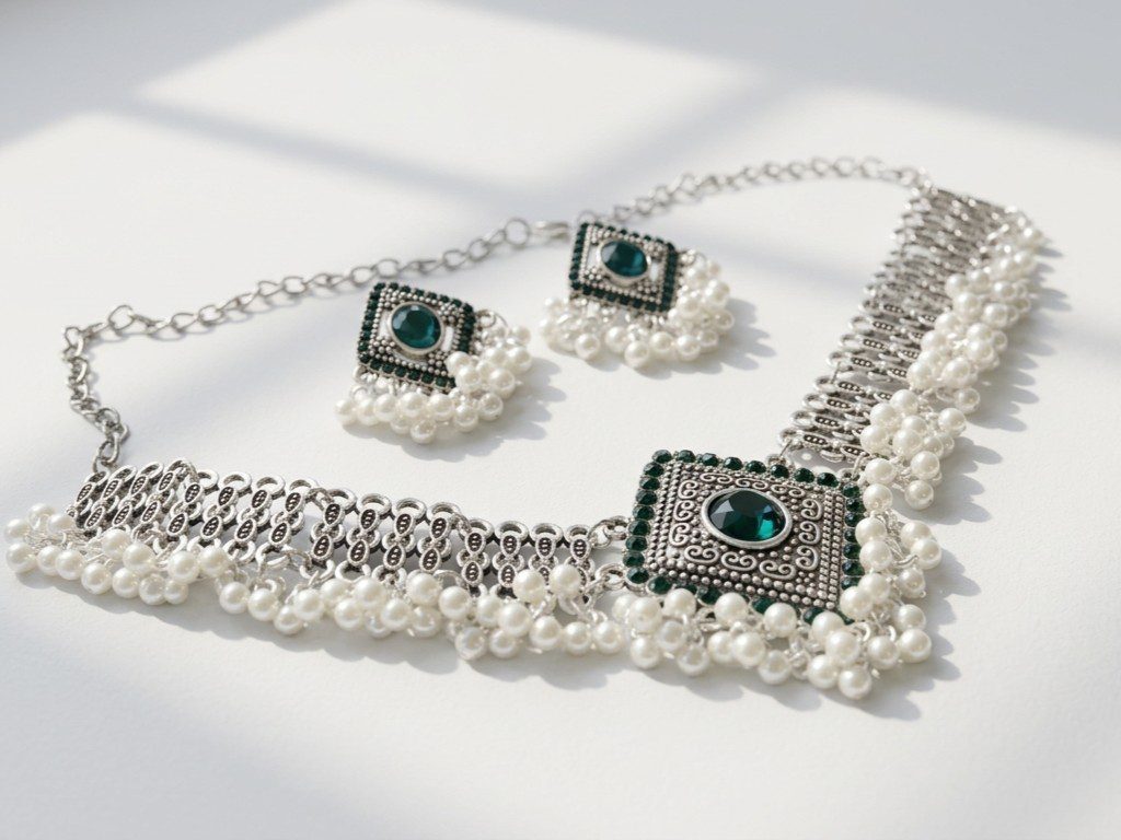 jewelry set pakistan Green Ethnic Jewelry Set for Women Pakistan by dango