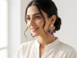 Purple Silk Thread Handmade Earrings - Image 2
