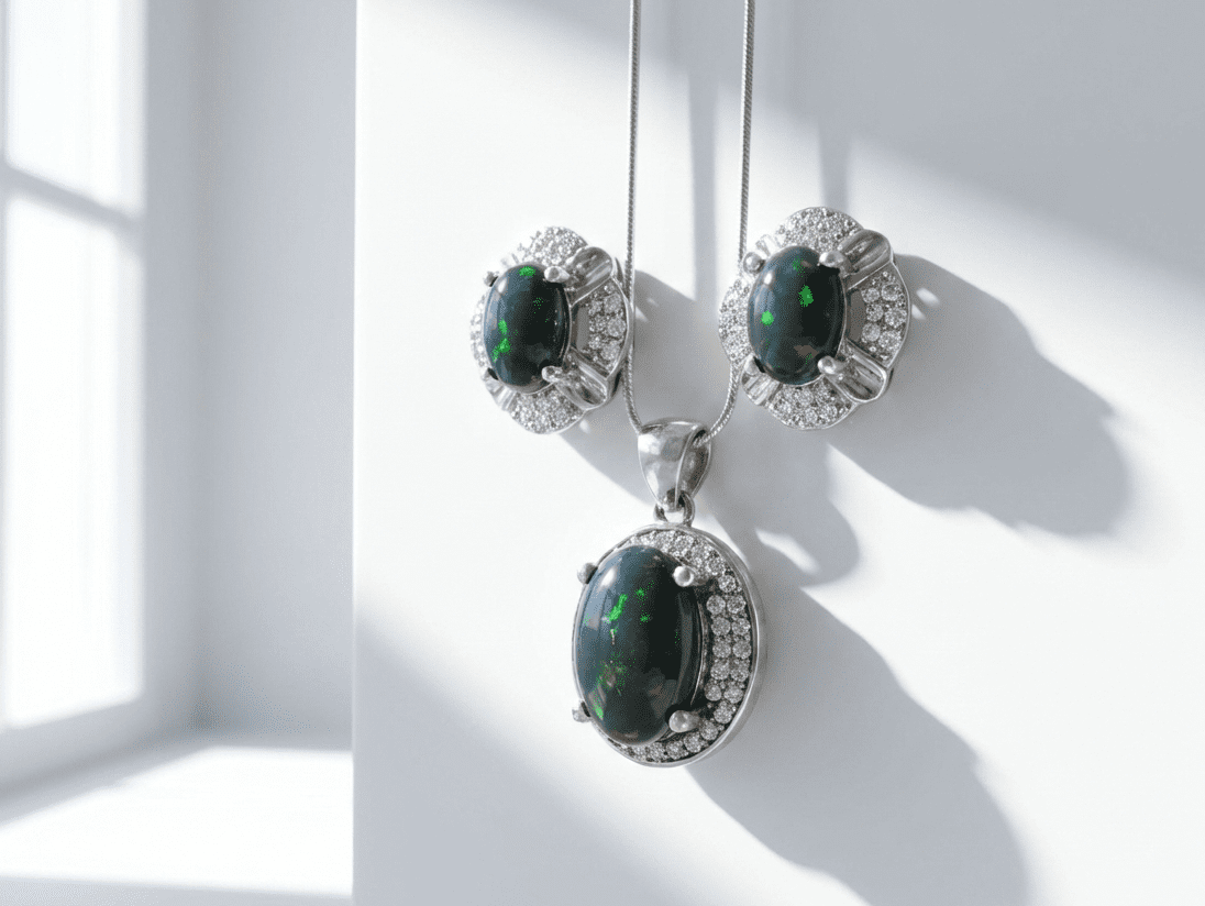 black opal set Natural Black Opal in 925 Sterling Silver Jewelry Set for women in Pakistan by dango