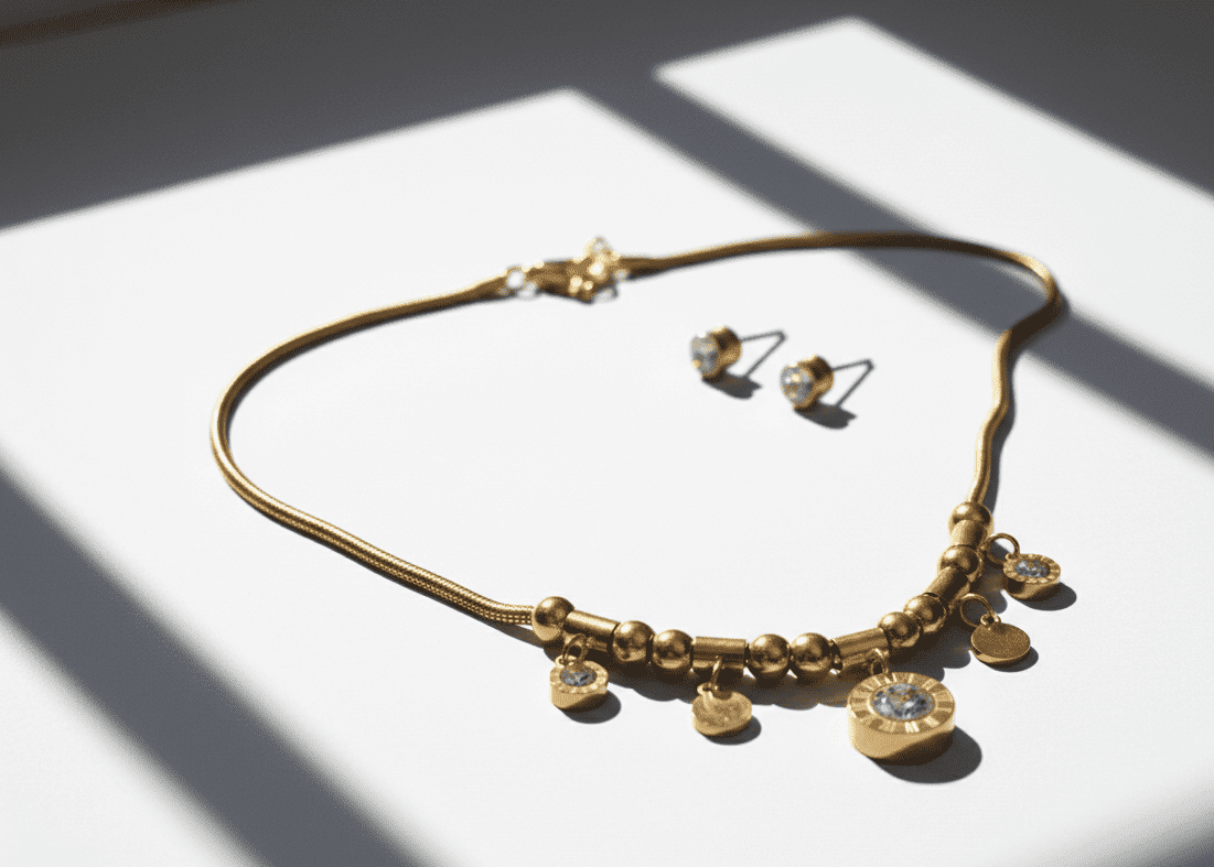 gp steel set Gold Plated Zircon Jewelry Set for women in Pakistan by dango