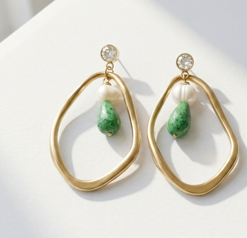 Gold Plated Natural Agate gemstone Earrings for women in Pakistan by dango