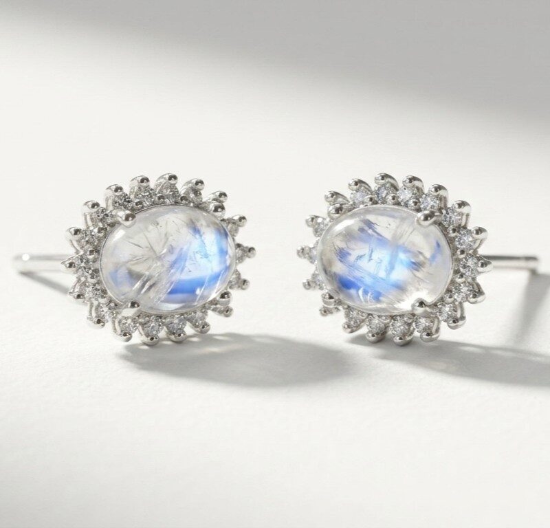 Silver Moonstone Stud Earrings for women in Pakistan by dango