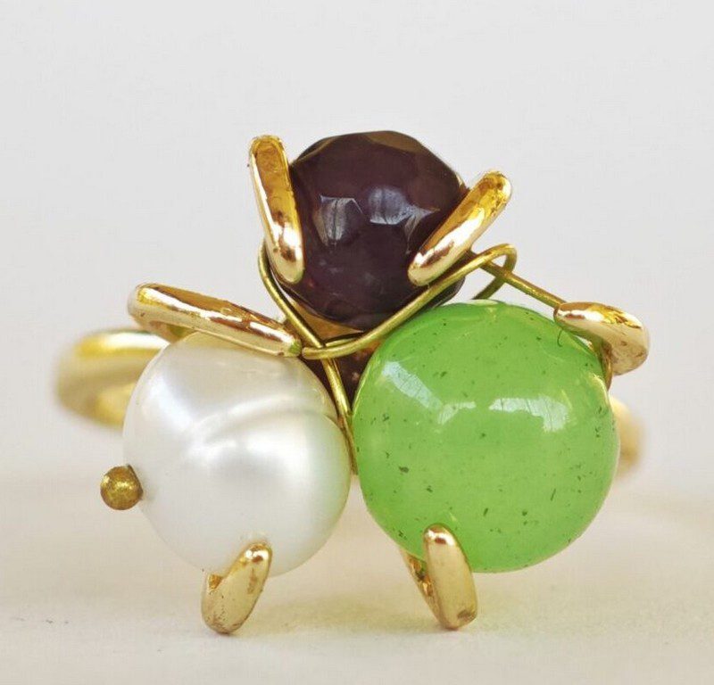 Natural Amethyst, Pearl, jade Gemstone Adjustable Ring for women in Pakistan by dango