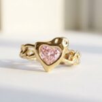 Gold Plated waterproof Pink Heart ring for women in Pakistan by dango