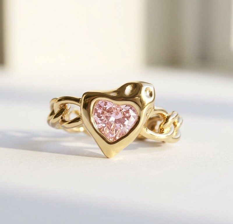 Gold Plated waterproof Pink Heart ring for women in Pakistan by dango