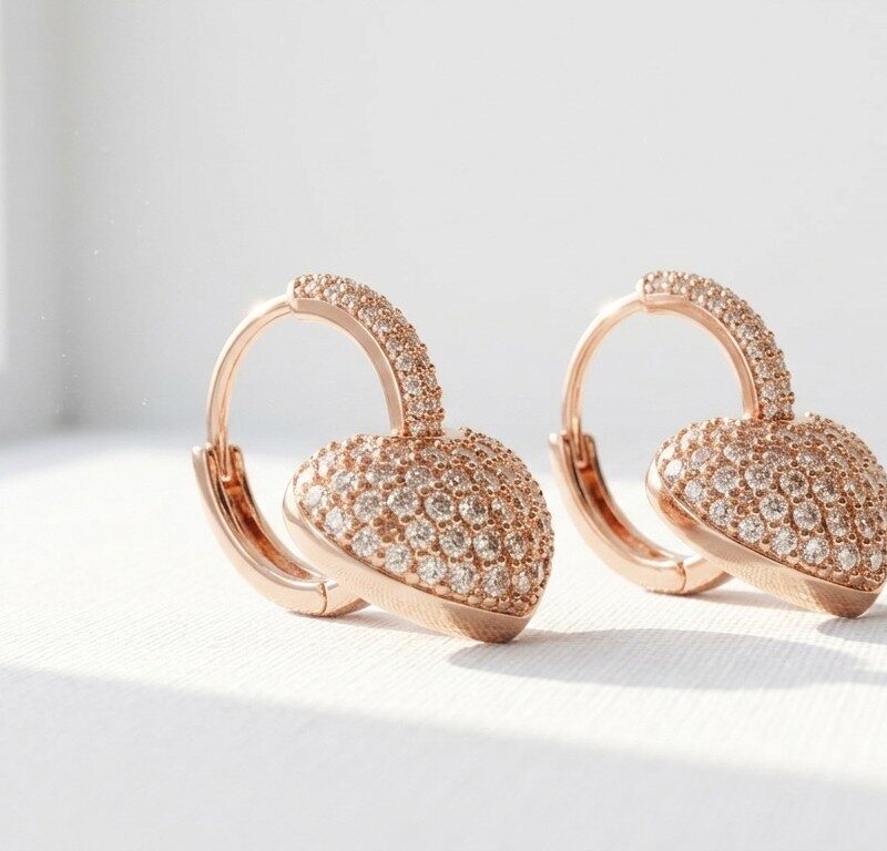rose gold heart earrings for women in pakistan by dango